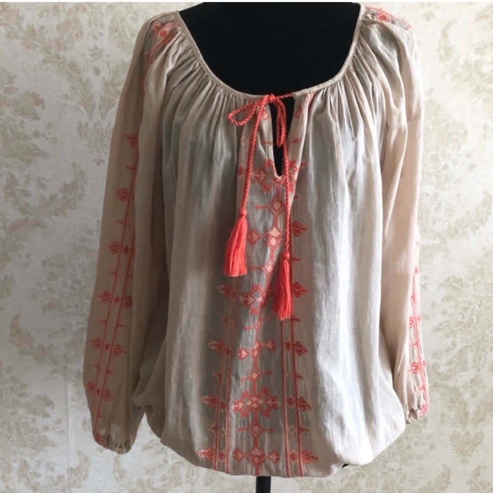 Lucky Brand boho embroidered blouse